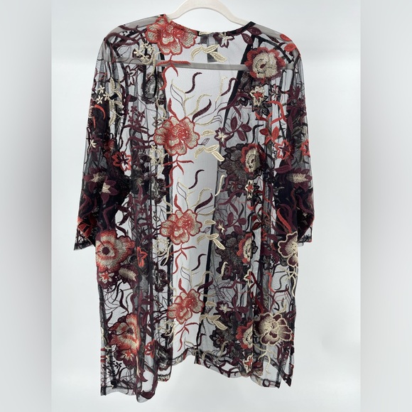 Catherines Black Mesh Open Front Kimono Topper, Floral Embroidery, Women's 2X - Picture 5 of 6